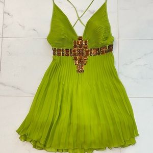 JUST CAVALLI  pleated cocktail dress with w/hand beaded stones